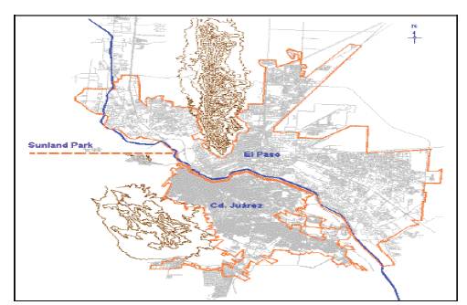 Mapa de ubicación de la frontera Ciudad Juárez-El Paso, Texas.