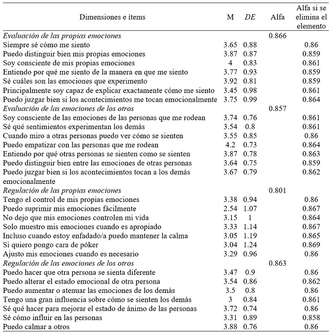 Consistencia interna de los factores de la escala REIS