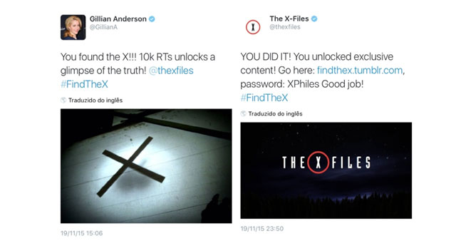 Posts made by Gillian Anderson and The X-Files verified Twitter accounts after ten thousand retweets*