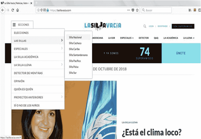 Captura de portada, 13 de octubre de 2018, men&uacute; Secciones, subsecci&oacute;n Las Sillas