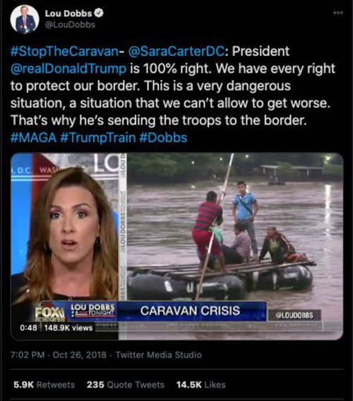 Trino de @LouDobbs en contra de la caravana migrante 