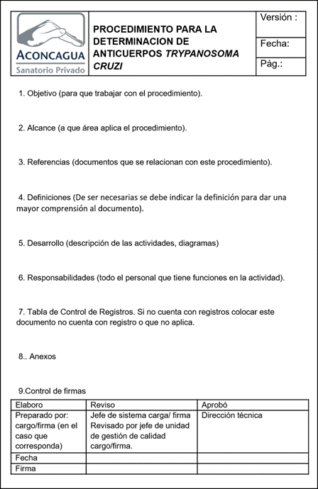 Estructura y formato del procedimiento operativo del laboratorio.