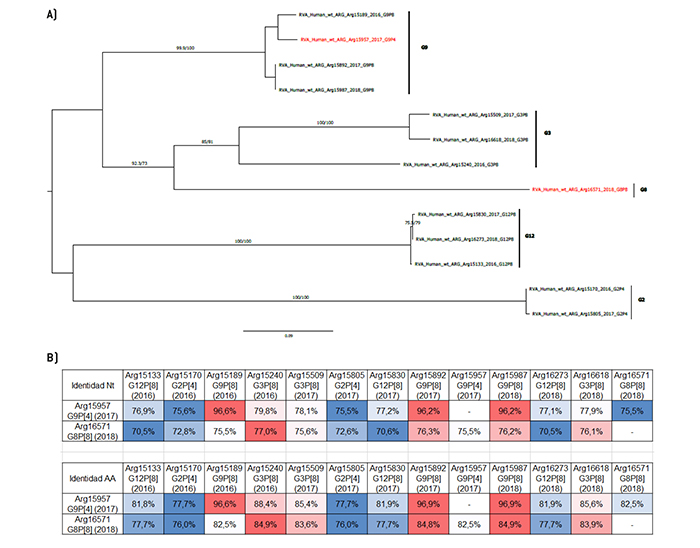 An�lisis filogen�tico y matriz de distancias del gen VP7