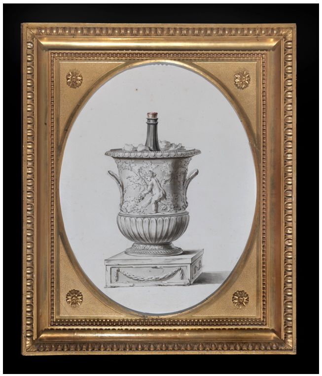 Luigi Valadier (1726-1785), atrib., desenho para o refrescador do servi&ccedil;o Borghese. Pena e tinta castanha, aguada de cinzento e castanho. 581 x 441 mm. Antichit&agrave; Alberto Di Castro, Roma.