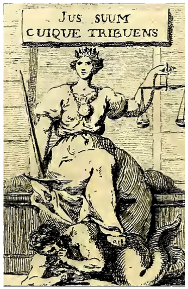 Boudard, Jean Baptiste, &ldquo;Justicia humana&rdquo;, 
							Iconologie, 1759, Philippe Carmignani, Parma.
						