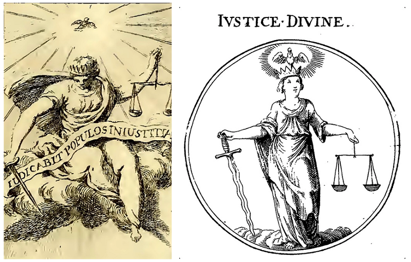 Boudard, Jean Baptiste, &ldquo;Justicia divina&rdquo;, 
							Iconologie, 1759, Philippe Carmignani, Parma. Fig. 7. Ripa, Cesare, &ldquo;Justicia divina&rdquo;, 
							Iconolog&iacute;a, 1643, Par&iacute;s.
						