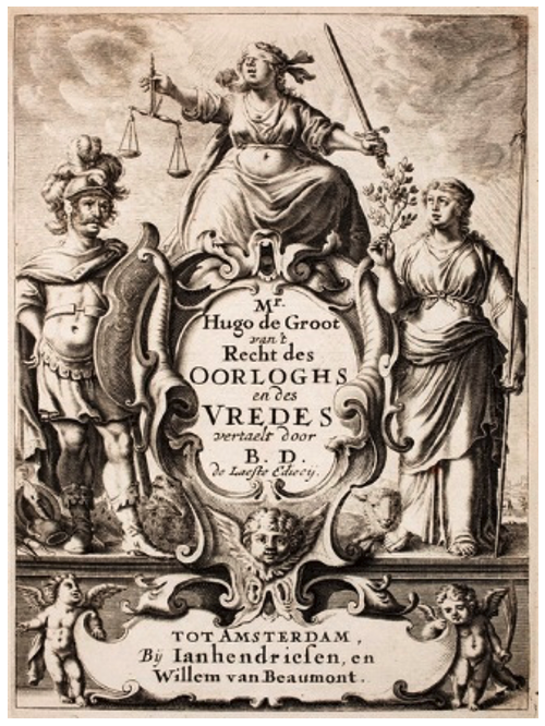 de Groot, Hugo, 
							Drie boecken van 't recht des oorloghs en vredes (frontispicio), 1657, &Aacute;msterdam.
						