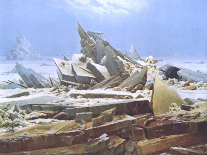 Friedrich: 
							Mar de Hielo, o Esperanza [
							Das Eismeer mit die verunglückte Hoffnung], 1823-1824 (material de dominio público)
						