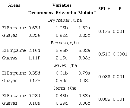 Productive components of three Brachiaria varieties in two areas of Ecuador