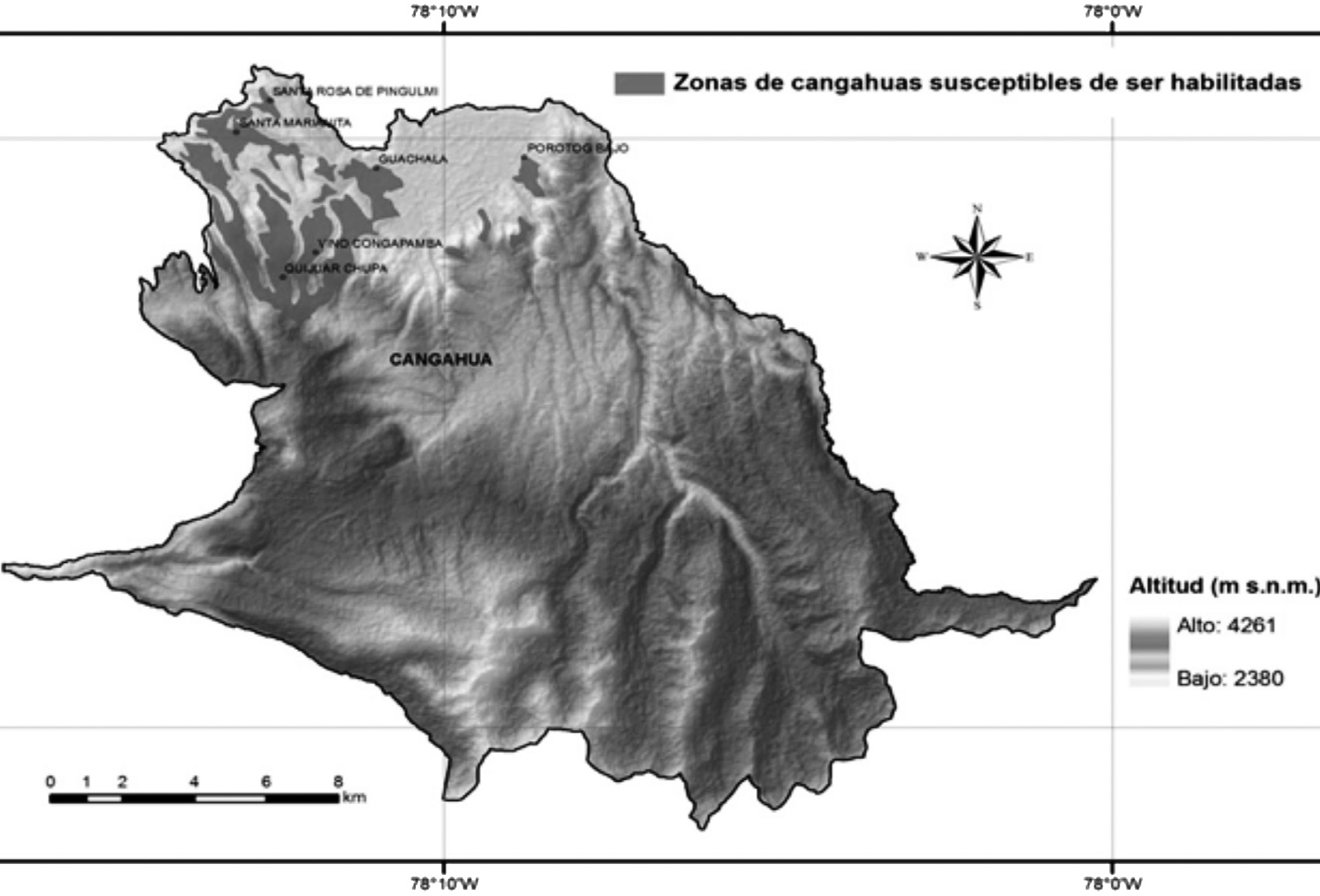 Ubicaci&oacute;n geogr&aacute;fica de las zonas con cangahuas susceptibles de ser habilitadas.