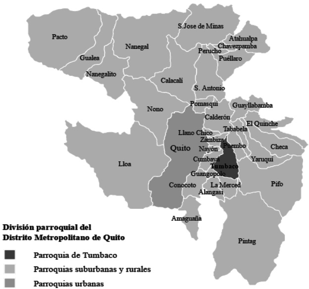 División territorial del cantón Quito (
Wikimedia, 2015).