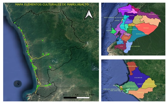 Elementos culturales distribuidos en el territorio de Manglaralto.