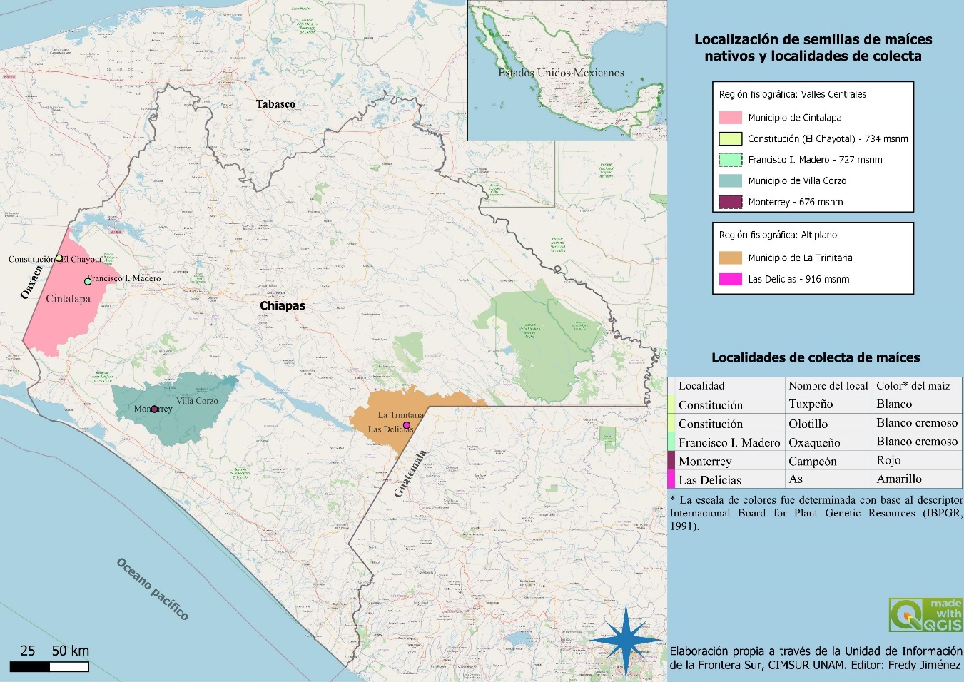 Ubicaci�n de las localidades donde se colectaron los ma�ces.