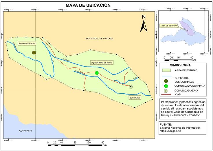 Ubicación del área de estudio (Modificado de Sistema Nacional de Información).