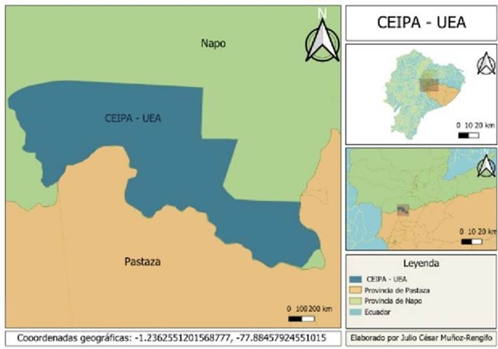 Localizaci�n del CEIPAUEA en la regi�n amaz�nica de Ecuador.