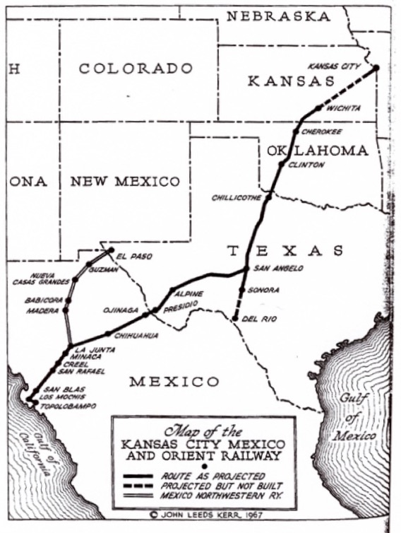 Trazo principal y ramales realizados y/o proyectados para 1967, con sus principales estaciones.