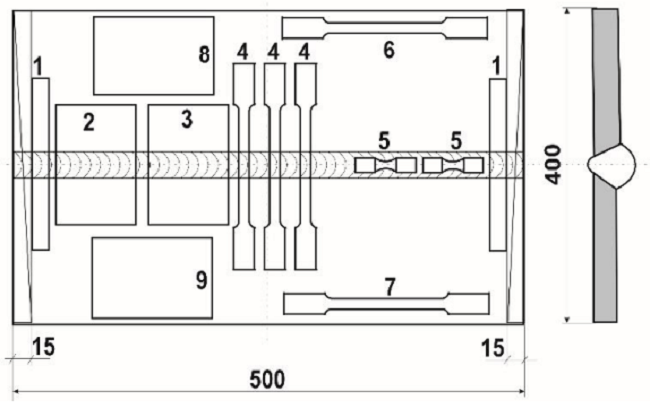 Appearance of the welded plate scheme and the test tube cutting plan