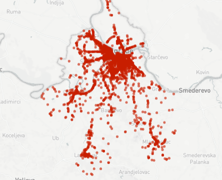 Traffic accident data represented on a map (Gavrilović, 2023)