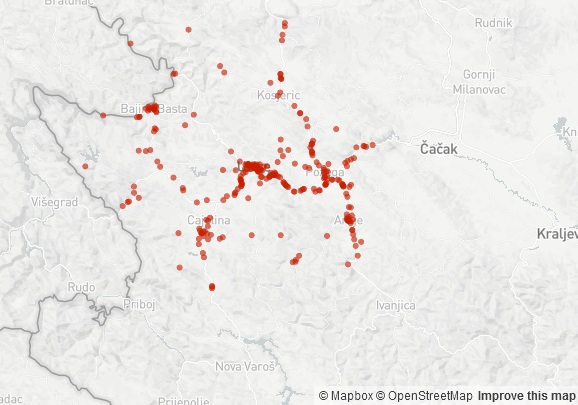Geolocations of the traffic accidents with injured persons for the year 2021 (Gavrilović, 2023)