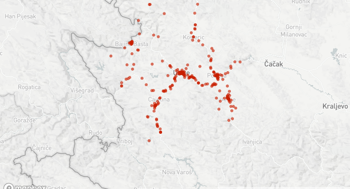Geolocations of the traffic accidents with injured persons for the year 2022 (Gavrilović, 2023)