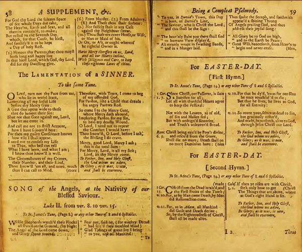 ‘Song of the Angels, at the Nativity of our Blessed Saviour’: ‘While Shepherds watch’d their Flocks by Night’ from Brady – Tate 1700, 58–59. Text attributed to Nahum Tate.
