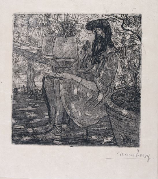 Moses Levy, Ragazza in giardino, 1910, acquaforte e acquatinta. Roma, Istituto centrale per la grafica, per gentileconcessione del Ministero della Cultura.