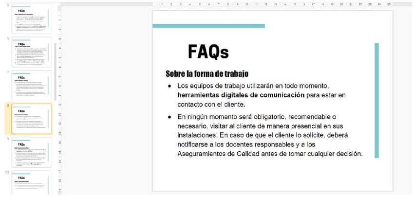 Sección de preguntas frecuentes en la carpeta de Google Drive con a información necesaria para llevar a cabo el producto de forma remota.