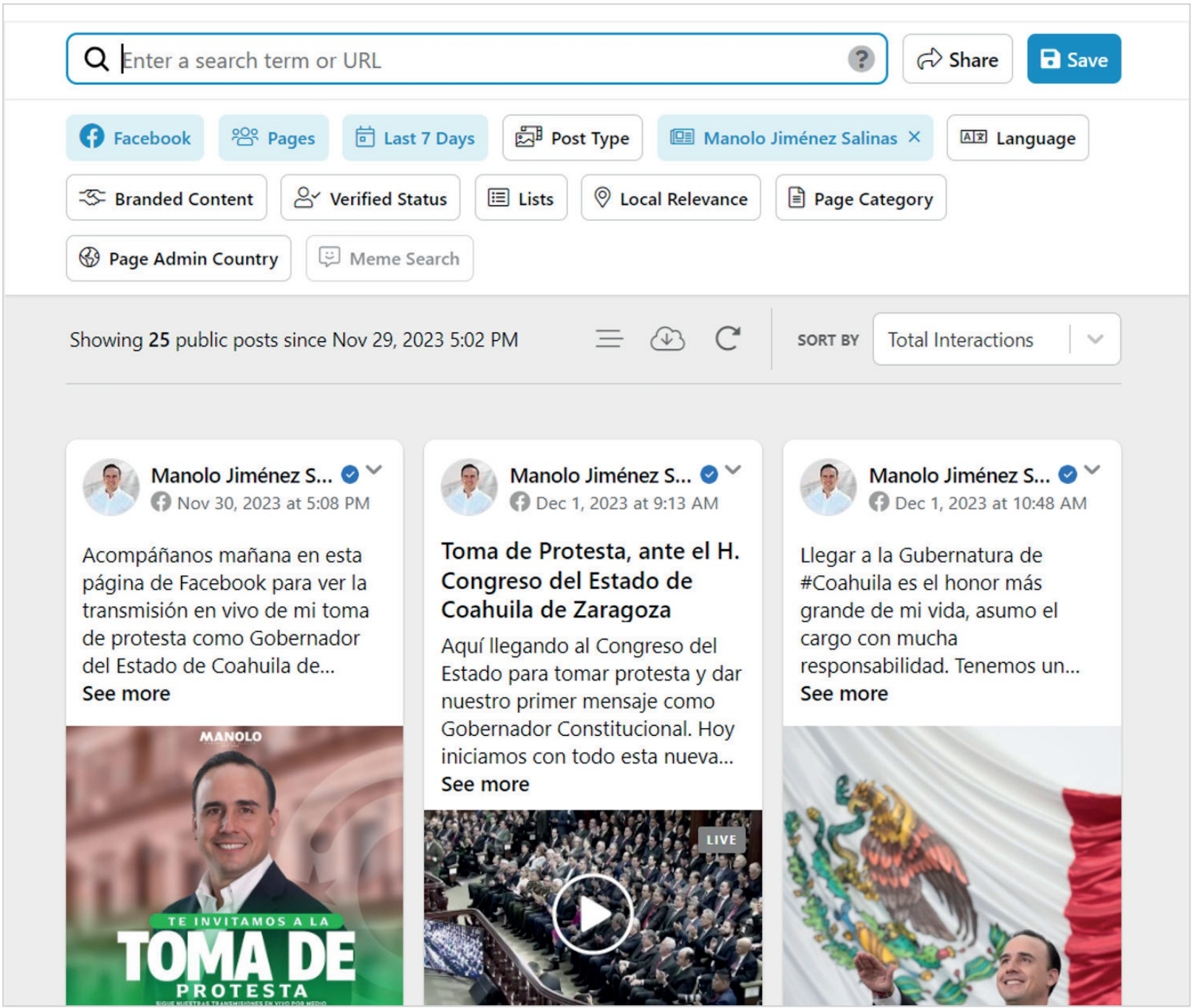 Tablero de búsqueda de CrowdTangle