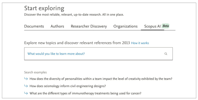 Landing page of Scopus AI, in the Scopus Database.