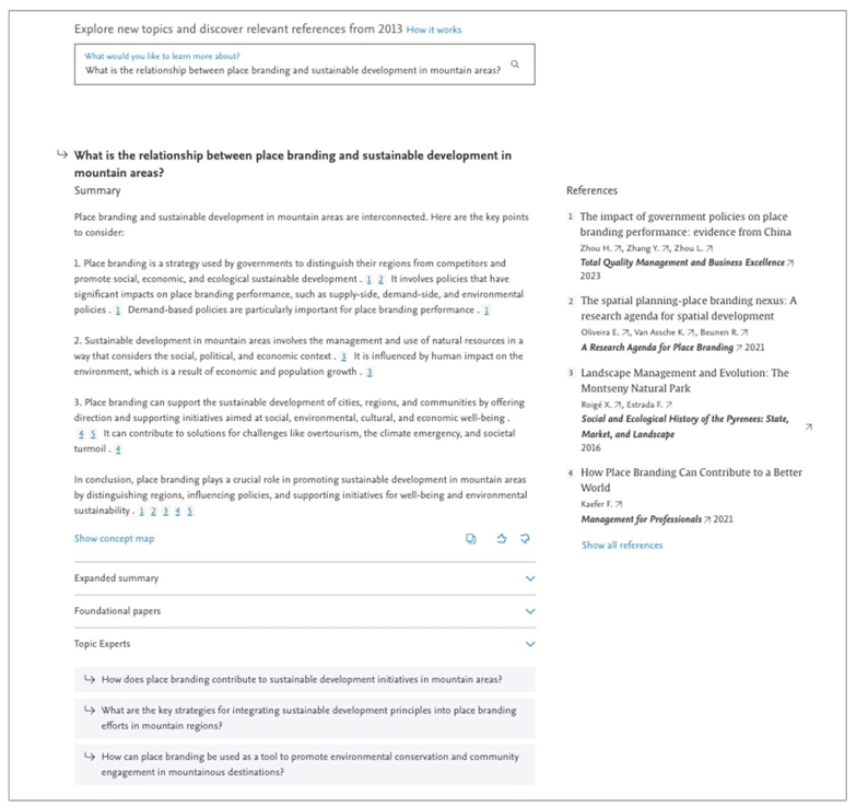 Response generated by Scopus AI to the first prompt.