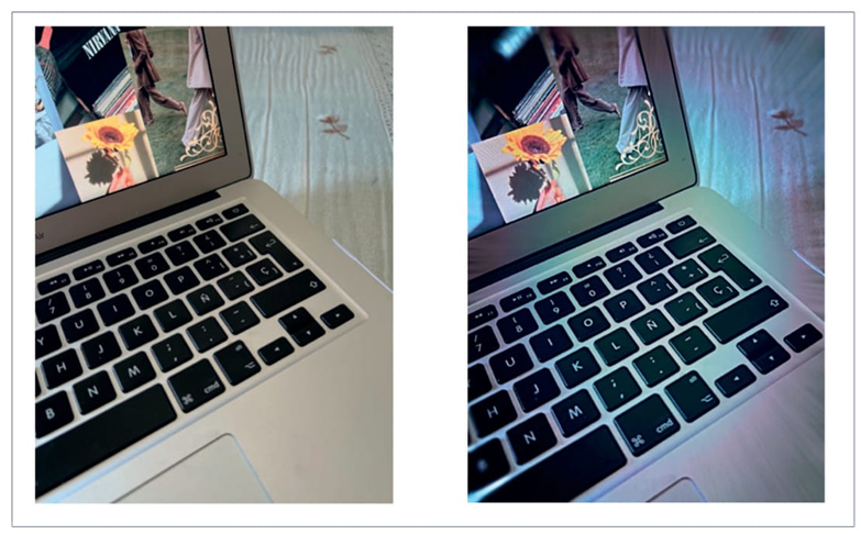 Fotografía realizada (izquierda) y editada (derecha) con la
								aplicación TADAA HD Pro Camera.