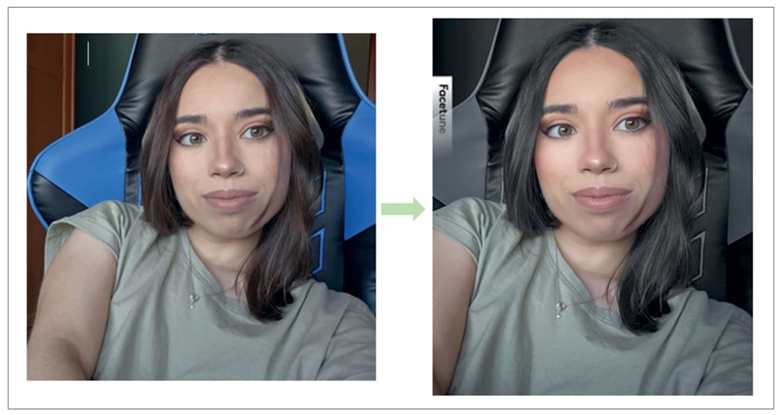 Comparación fotografía original vs fotografía editada con
									Facetune.