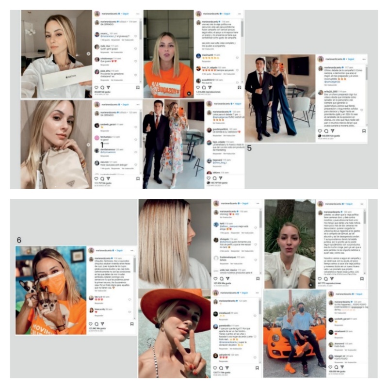 Screenshot de las 10 publicaciones m�s relevantes de Mariana Rodr�guez relacionadas con la campa�a electoral. Se encuentran enumeradas de la parte superior izquierda a la parte inferior derecha.