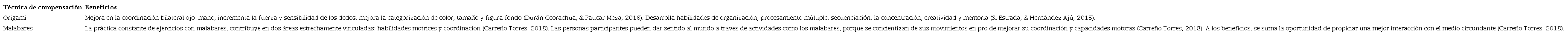 de compensación como recurso didáctico lúdico compartidas en el taller con las personas adultas.