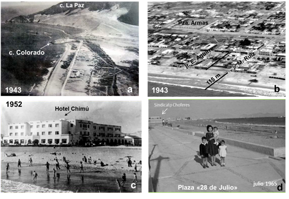 Tamaño de las playas de la bahía El Ferrol antes del inicio del proceso erosivo (fotos del Servicio Aerofotográfico Nacional, archivo virtual Miguel Koo Chía)