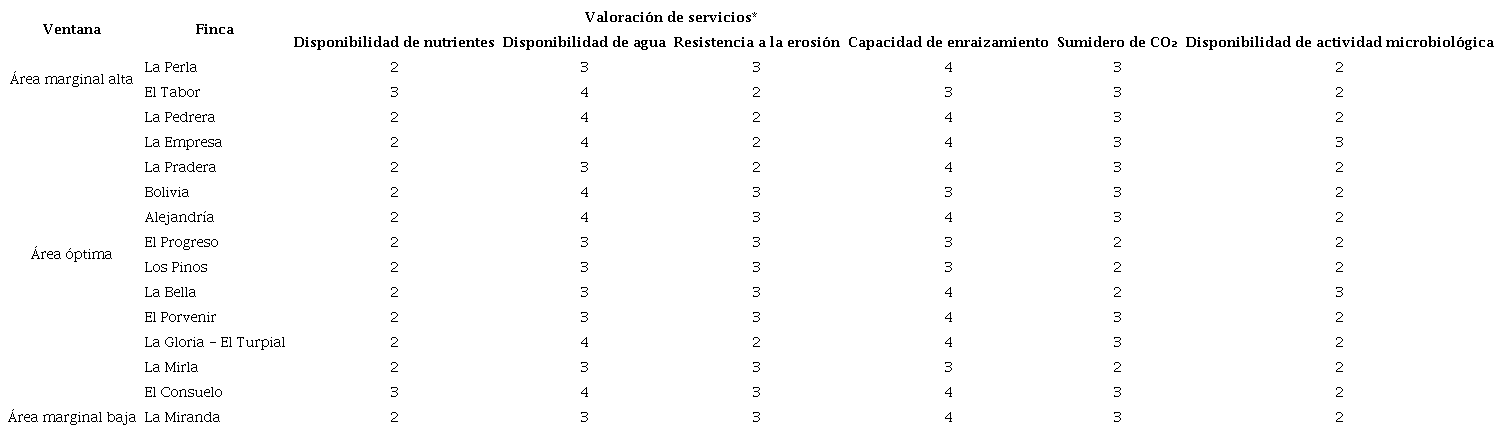 Resultados obtenidos en la valoraci&oacute;n de servicios.