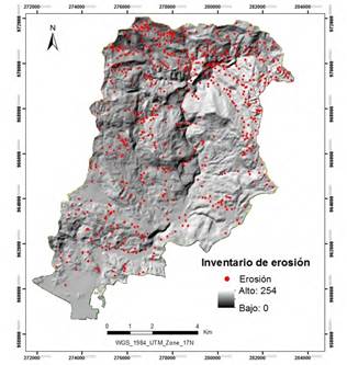 Inventario de los procesos de erosi&oacute;n observables en la subcuenca del R&iacute;o Claro.