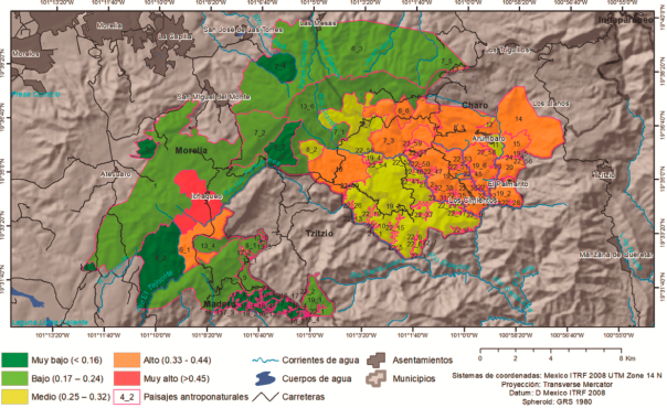 Mapa del �ndice de antropizaci�n de la cobertura vegetal.