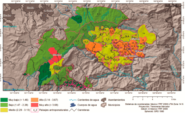 Mapa del �ndice de degradaci�n de la tierra.