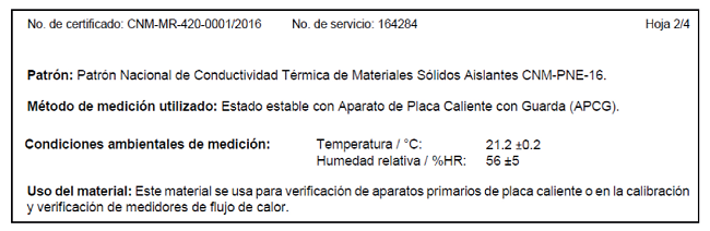 Datos del material de referencia CENAM 