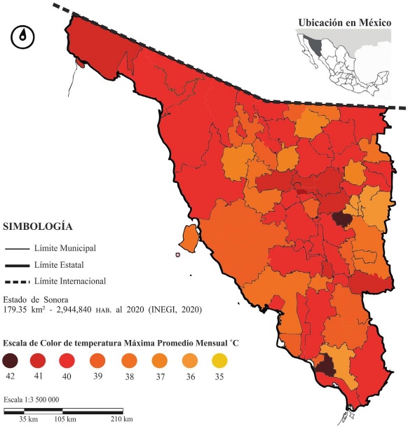 Temperatura m&aacute;xima promedio mensual, agosto 2020