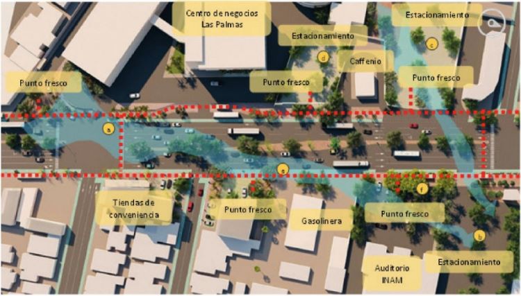 Propuesta de conectividad y puntos frescos en blvd. Solidaridad y avenida de Alborada