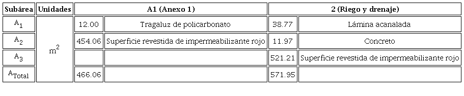 Subáreas determinadas en los techos de los edificios.