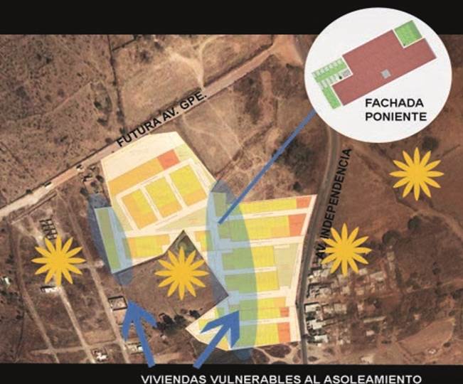 Viviendas con problemas de asoleamiento de acuerdo con el primer anlisis de proyecto urbano