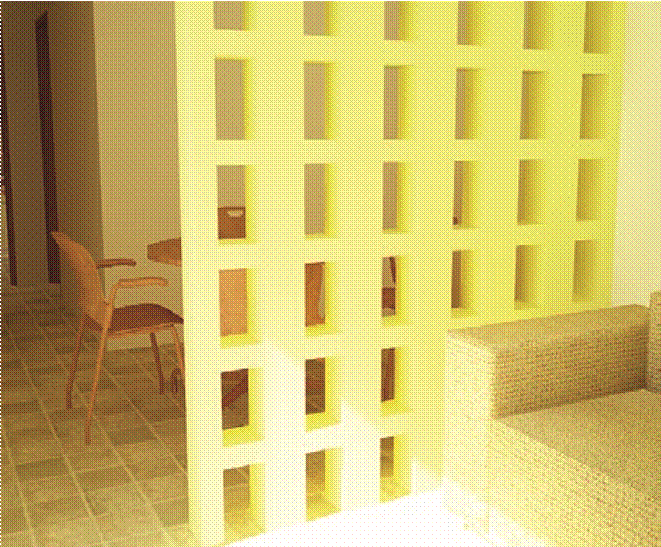 Primeras ideas, desarrollo de esquema modular como mampara divisoria en interiores