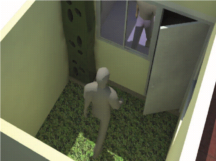 Esquema de la altura del dispositivo de almacenamiento incluyendo escala humana en patio posterior