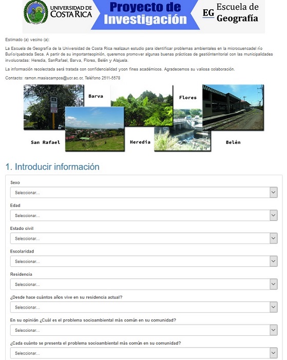 Sondeo dirigido a los habitantes de la microcuenca del r&iacute;o Bur&iacute;o-quebrada Seca