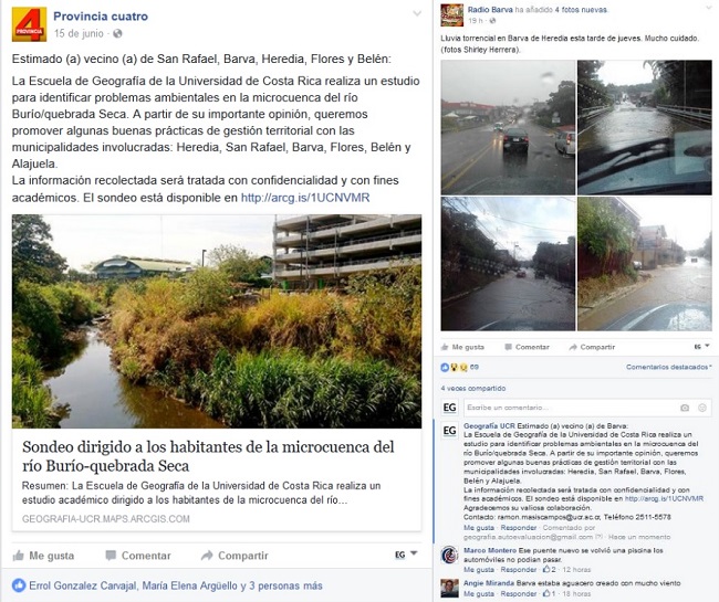 Difusi&oacute;n del sondeo por redes sociales dirigido a los habitantes de la microcuenca