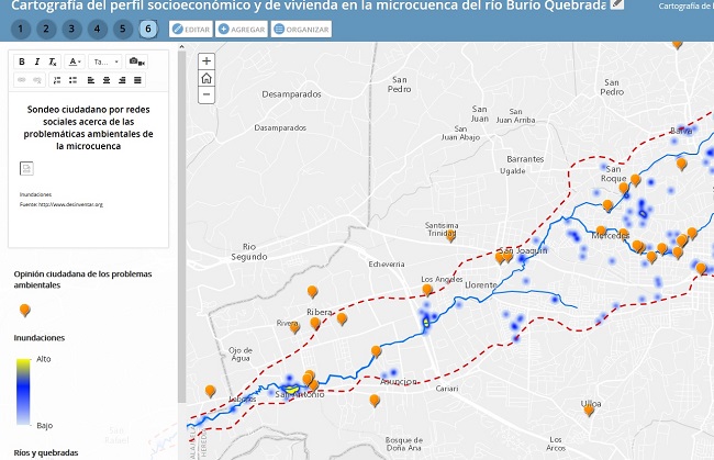 Vista del storymaps dirigido a los habitantes de la microcuenca