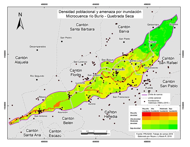 Densidad de poblaci&oacute;n y amenaza por inundaci&oacute;n